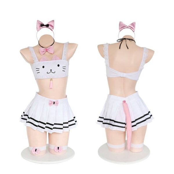 Set di lingerie con gonna a pieghe e nodo a forma di gattino Gatto kawaii