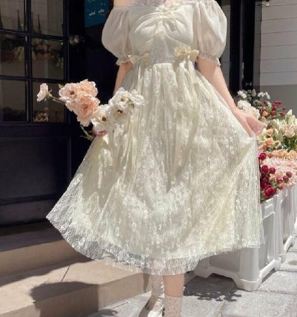 Kawaii Lolita Style Puff Sleeves Princess Dress Fairy Klänningar kawaii