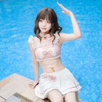 Conjunto de lingerie anime kawaii rosa lolita Biquíni kawaii