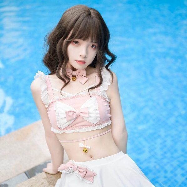 Kawaii roze Lolita Anime lingerieset Bikini-kawaii