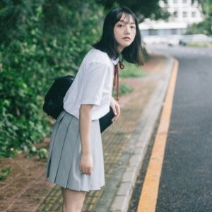 교복 선원 셔츠 + 주름 치마 세트 일본 카와이