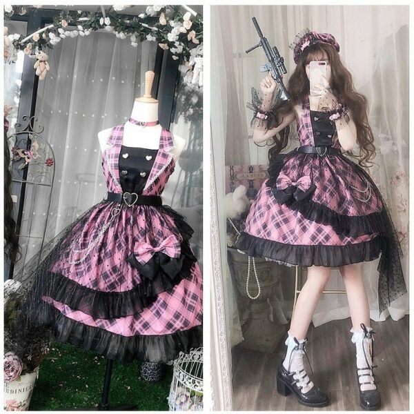 Kawaii rosa kariertes Lolita JSK Kleid 2
