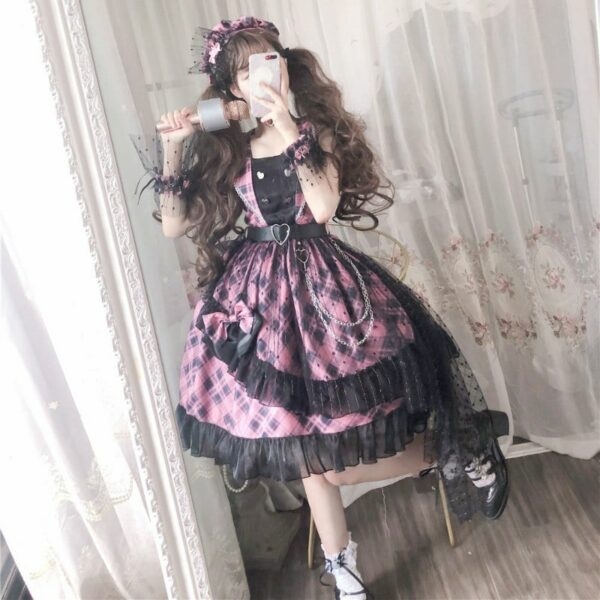 Kawaii Pink Plaid Lolita JSK Kleid 3