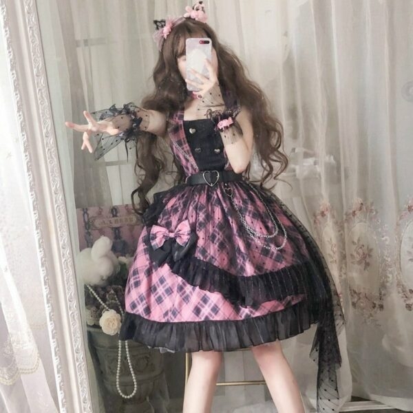 Kawaii rosa kariertes Lolita JSK Kleid 5