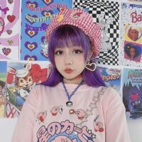 Розовые свободные футболки с японским милым мультяшным принтом Мультфильм каваи