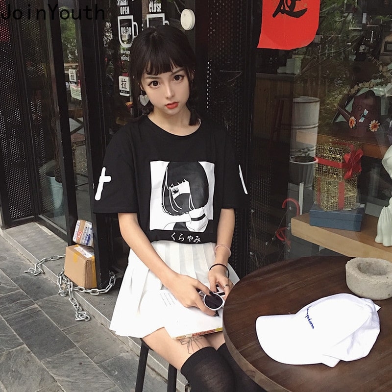 Kawaii Girly Letter Print Vintage T-Shirt - Kawaii Fashion Shop