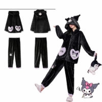 Kuromi-inspirerat pyjamasset med svart plysch med huva Animation kawaii