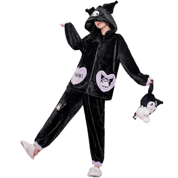 Conjunto de pijama con capucha de felpa negra inspirado en Kuromi 3