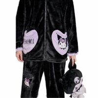 Conjunto de pijama con capucha de felpa negra inspirado en Kuromi animacion kawaii