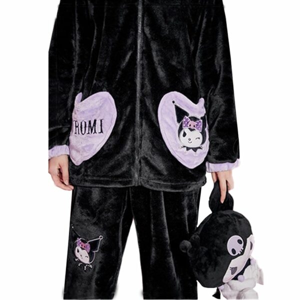 Conjunto de pijama con capucha de felpa negra inspirado en Kuromi 6