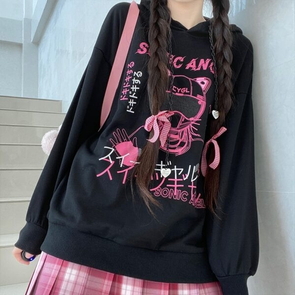 Sudadera con capucha con estampado de graffiti de dibujos animados Kawaii Harajuku dibujos animados kawaii