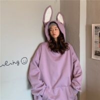 Bunny Ears Loose Hood Sweatshirt Mode huva kawaii
