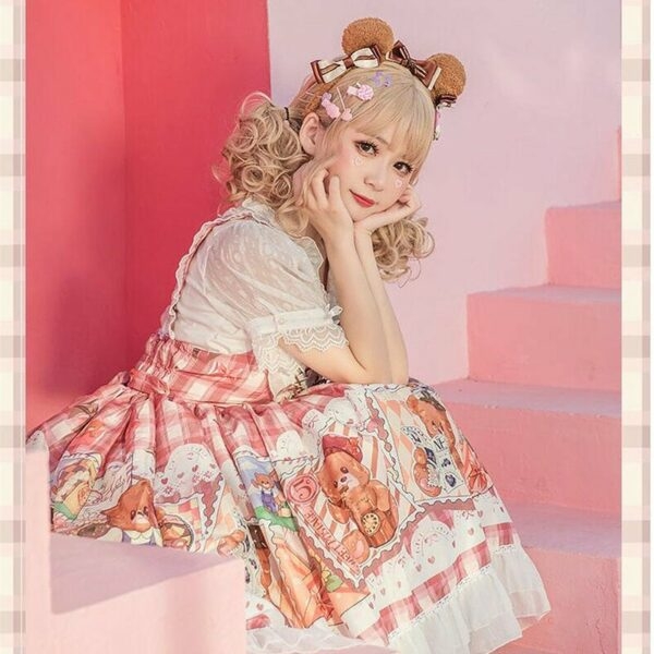Robe Lolita JSK avec impression d'ours tampon Kawaii JSK kawaii