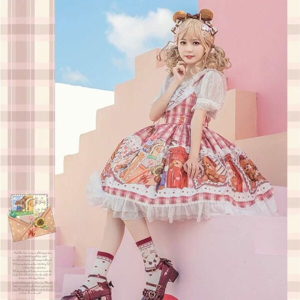 Vestido Lolita JSK con estampado de oso y sello Kawaii jsk kawaii