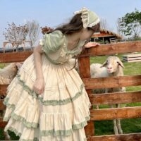 Country Lolita Short Sleeves Green Dress Country Lolita kawaii