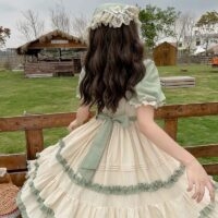 Zielona sukienka Country Lolita z krótkim rękawem Kawaii Country Lolita