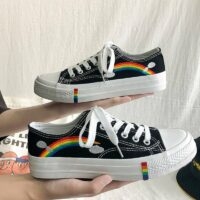 Sapatos de lona com estampa de arco-íris Kawaii Sapatos de lona kawaii