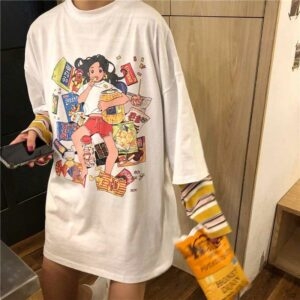T-Shirt imprimé fille Anime Kawaii, Harajuku kawaii