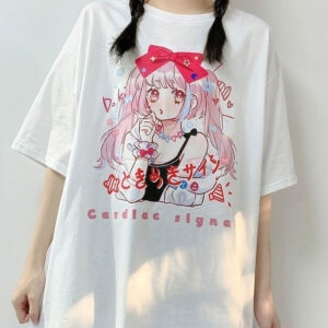 카와이 일본 하라주쿠 애니메이션 그래픽 티셔츠 애니메이션 카와이