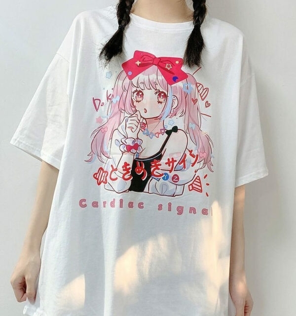 카와이 일본 하라주쿠 애니메이션 그래픽 티셔츠 애니메이션 카와이