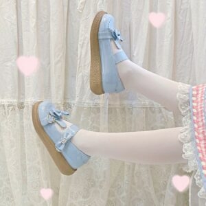 Kawaii Rabbit Ear Bow Round Toe Lolita Shoes Cosplay kawaii