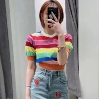 Rainbow Striped Sweater Shirt Rainbow kawaii