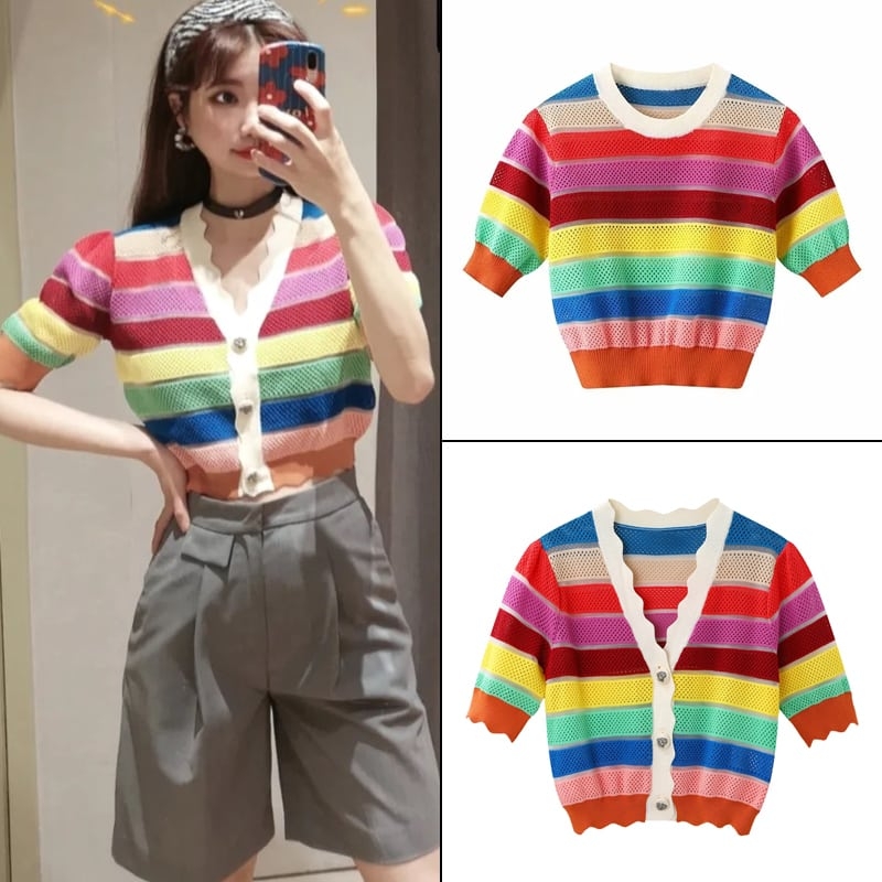 Rainbow T Shirt Women Striped Kawaii Clothes Harajuku Korean Style