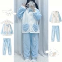 Conjunto de pijama com botão frontal inspirado em Kawaii Cinnamoroll Kuromi kawaii