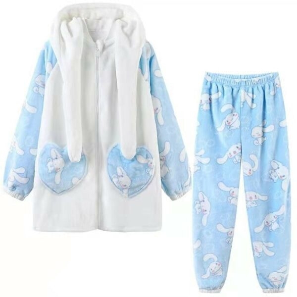 Conjunto de pijama com botão frontal inspirado em Kawaii Cinnamoroll Kuromi kawaii