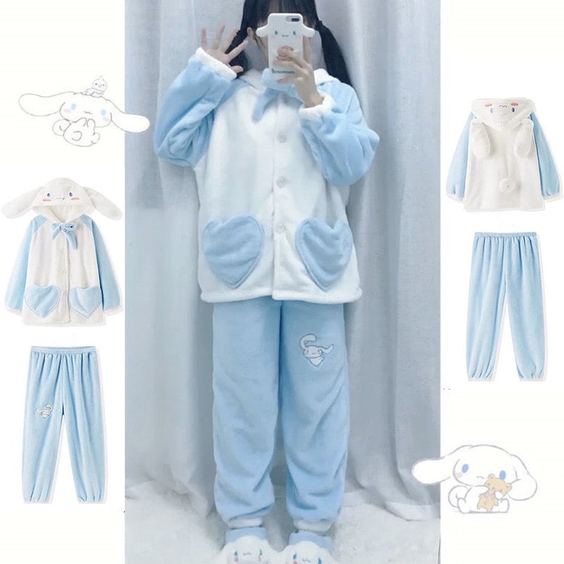 Kawaii Cinnamoroll Inspired Button Front Pajama Set - Kawaii