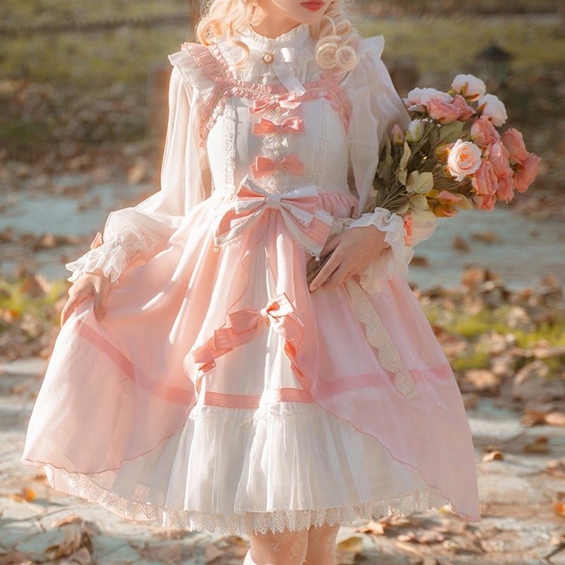 Kawaii Rosa Grande Conjunto de Vestido Lolita Jsk - Loja de Moda