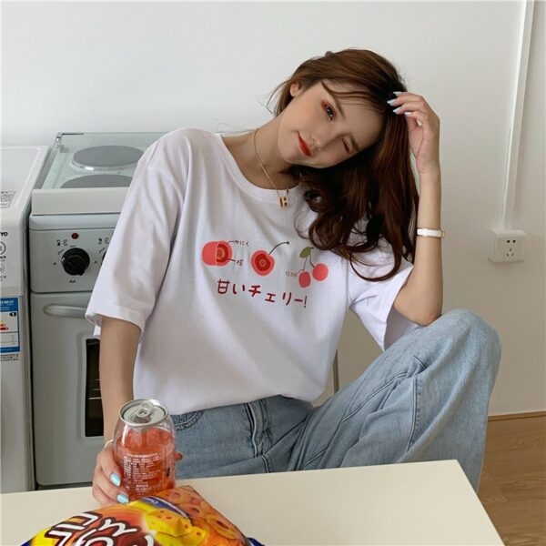T-shirt Kawaii Casual z nadrukiem owoców owoce kawaii