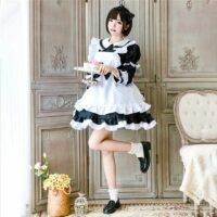 Conjunto de vestido com laço Kawaii Sweet Lolita Maid Cosplay kawaii
