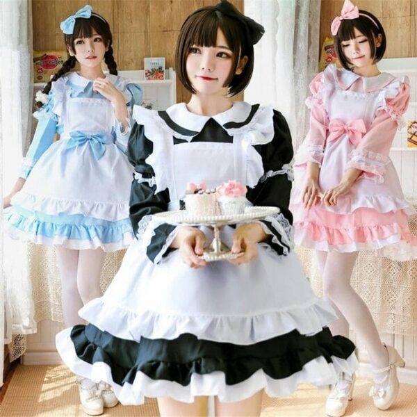 Set di abiti con fiocco da cameriera Sweet Lolita Kawaii Cosplay kawaii