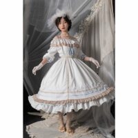 Biała japońska gotycka sukienka w stylu vintage Lolita Gotycka kawaii