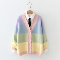 Suéter tipo cárdigan suave con diseño de arcoíris para niña arcoiris kawaii