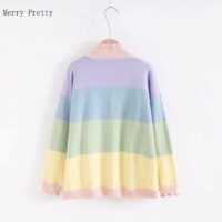 Morbido maglione cardigan arcobaleno da ragazza Arcobaleno kawaii