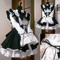 Zwart-wit Unisex Bow Ruffle Maid Lolita jurk Lolitajurken kawaii