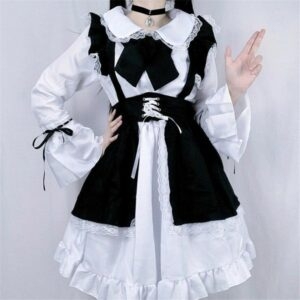Robe Lolita de femme de chambre à volants avec nœud unisexe noir et blanc robes Lolita kawaii