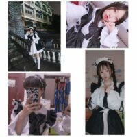 Zwart-wit Unisex Bow Ruffle Maid Lolita jurk Lolitajurken kawaii