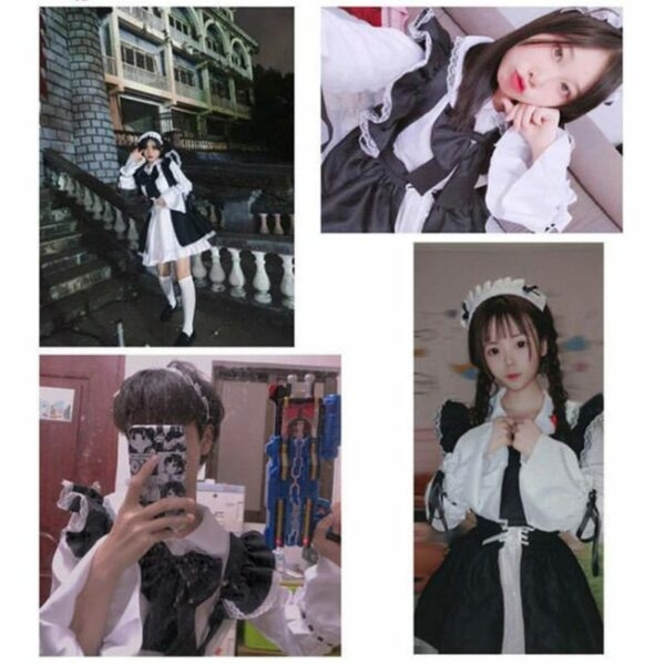 Robe Lolita de femme de chambre à volants avec nœud unisexe noir et blanc Robes lolita kawaii