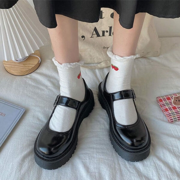 Chaussures en cuir PU à bout rond noir Academic Lolita 3