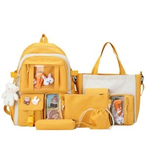 Fashion Yellow Student Bags Set/5Pcs Laptop Bag kawaii
