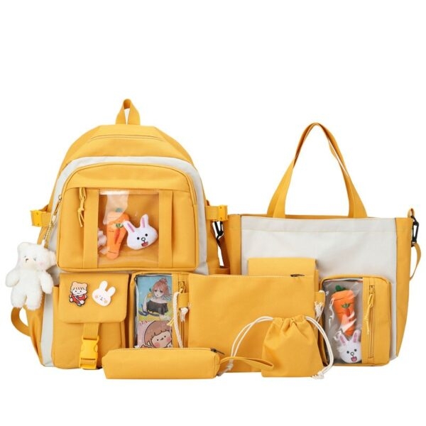 Conjunto de bolsos de estudiante amarillos de moda / 5 piezas 1