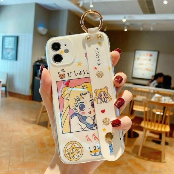 Custodia per iPhone con cinturino rosa Kawaii Sailor Moon Coppia di custodie per cellulare kawaii