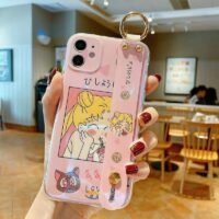 Capa para iPhone com pulseira Kawaii Pink Sailor Moon Capa de telefone de casal kawaii