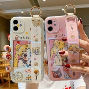 Capa para iPhone com pulseira Kawaii Pink Sailor Moon para casal kawaii