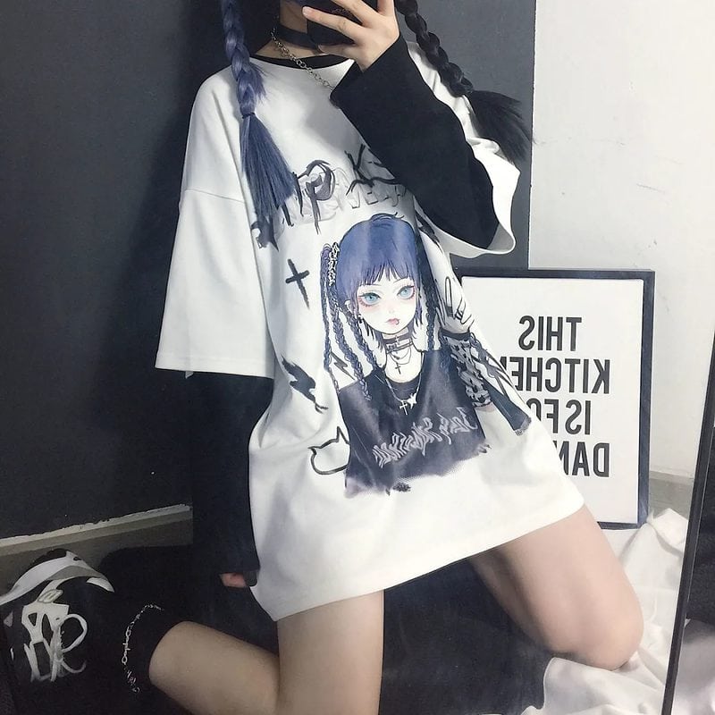 Anime Girl Graphic T-shirts Oversize Pulovers Woman Men Fairy Grunge Short  Sleeve Harajuku Casual Loose T-shirt Top Harajuku Y2k - T-shirts -  AliExpress