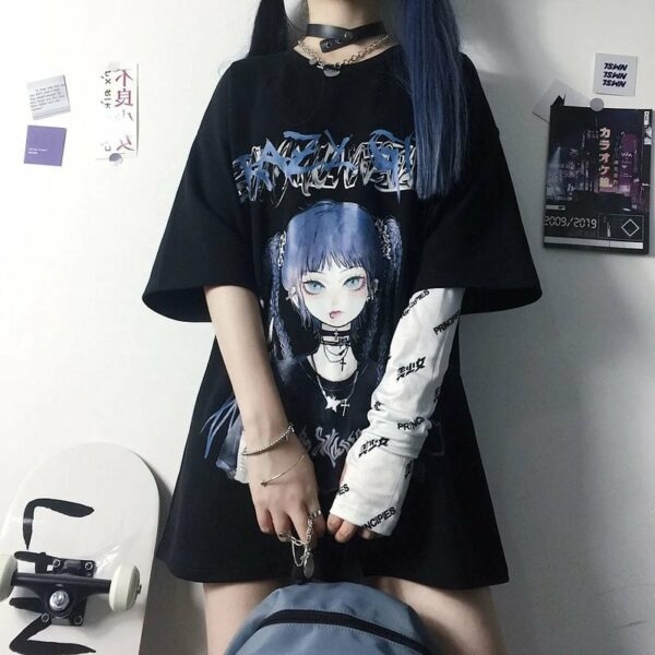 T-shirts amples gothiques imprimés anime Anime kawaii