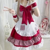 Kawaii weihnachtliches rotes Lolita-Zofenkleid Weihnachtskawaii